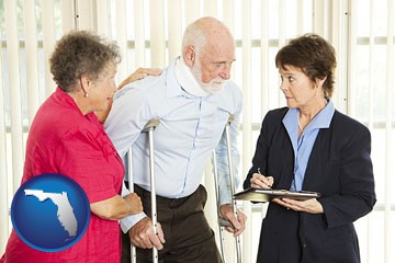 injured person consulting with a personal injury attorney - with Florida icon