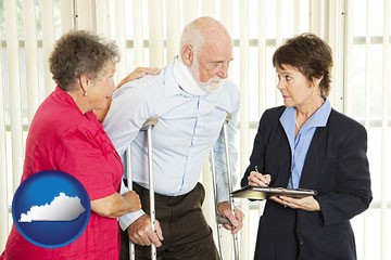 injured person consulting with a personal injury attorney - with Kentucky icon