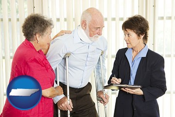 injured person consulting with a personal injury attorney - with Tennessee icon