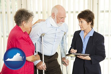injured person consulting with a personal injury attorney - with Virginia icon