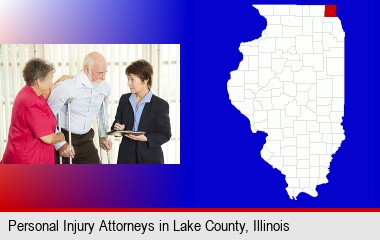 injured person consulting with a personal injury attorney; LaSalle County highlighted in red on a map