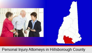 injured person consulting with a personal injury attorney; Hillsborough County highlighted in red on a map