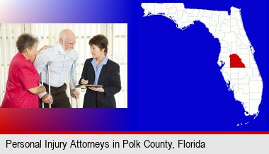 injured person consulting with a personal injury attorney; Polk County highlighted in red on a map
