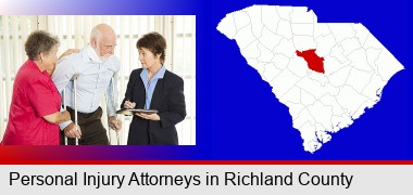 injured person consulting with a personal injury attorney; Richland County highlighted in red on a map