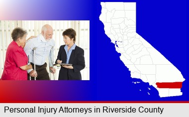 injured person consulting with a personal injury attorney; Riverside County highlighted in red on a map