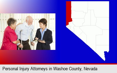 injured person consulting with a personal injury attorney; Washoe County highlighted in red on a map